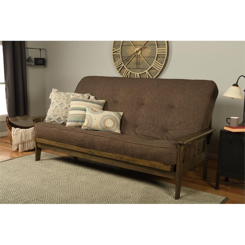 Carell Furniture Queen-size Wood Futon-Linen Cocoa Mattress