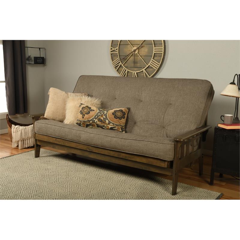 Carell Furniture Queen-size Wood Futon-Linen Stone Mattress
