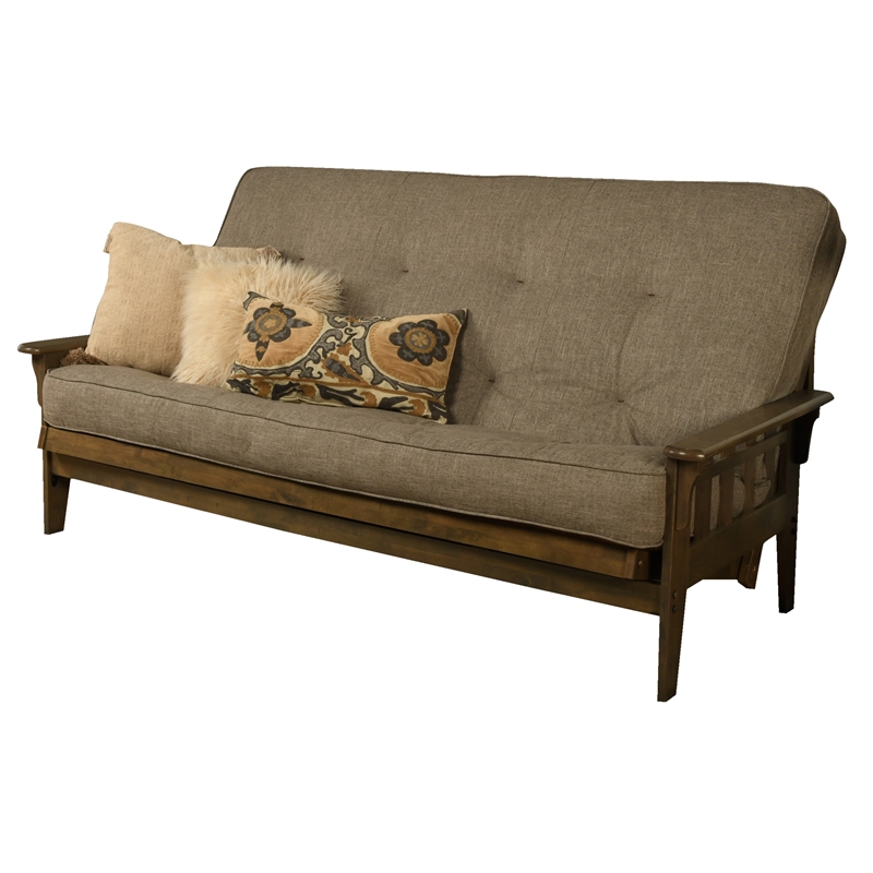 Carell Furniture Queen-size Wood Futon-Linen Stone Mattress