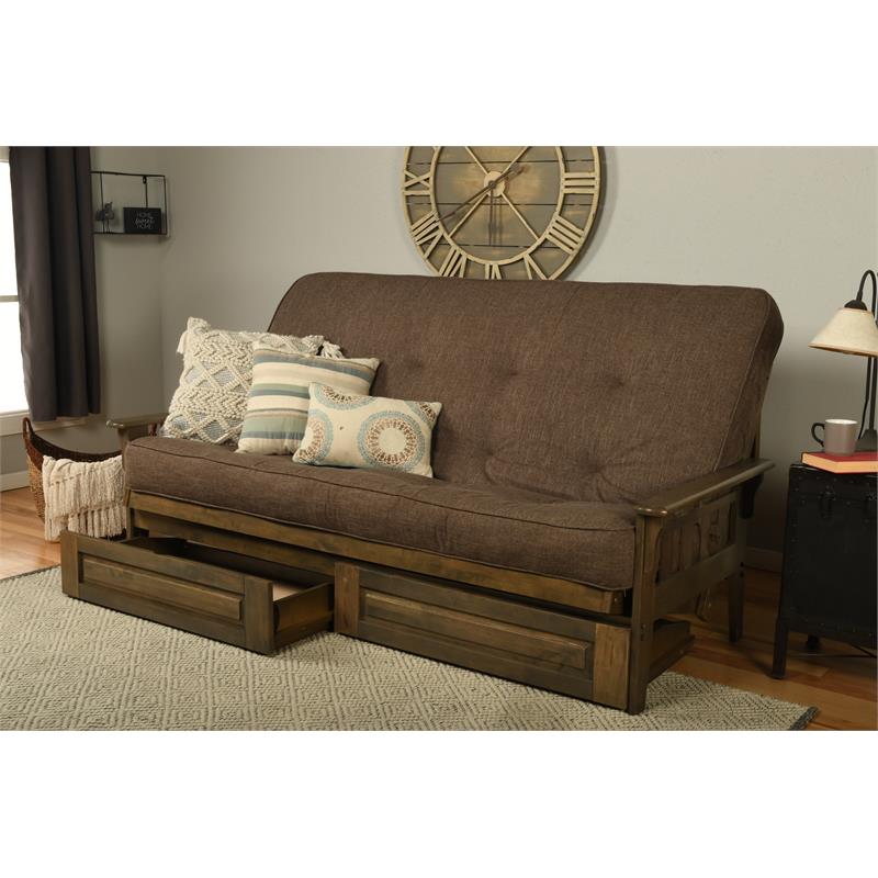 Carell Furniture Queen-size Wood Storage Futon-Linen Cocoa Mattress