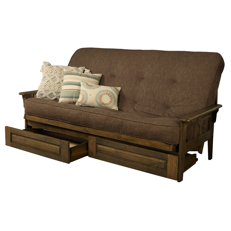 Carell Furniture Queen-size Wood Storage Futon-Linen Cocoa Mattress