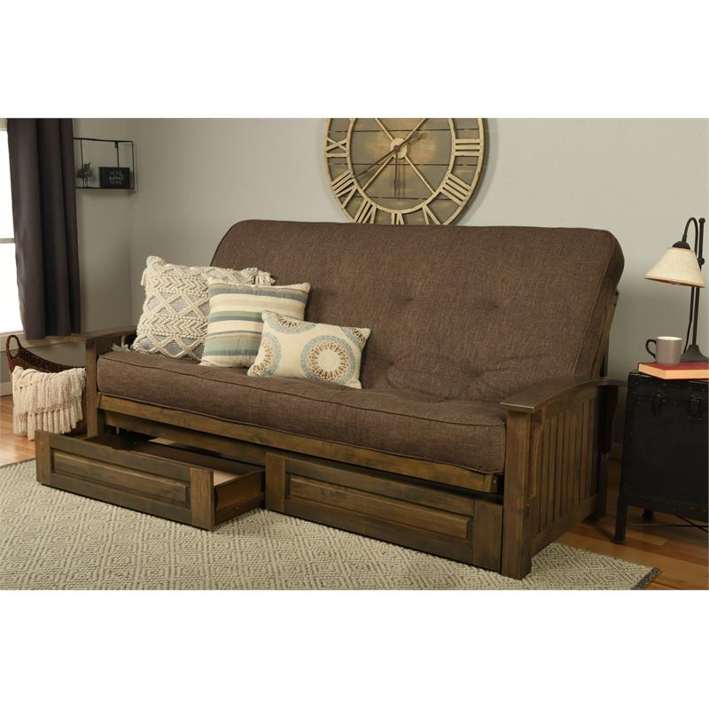 Carell Furniture Queen-size Wood Storage Futon-Linen Cocoa Mattress