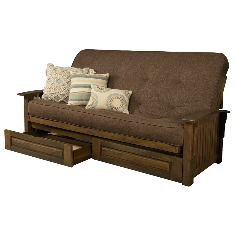 Carell Furniture Queen-size Wood Storage Futon-Linen Cocoa Mattress