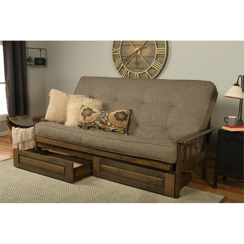 Carell Furniture Queen-size Wood Storage Futon-Linen Stone Mattress