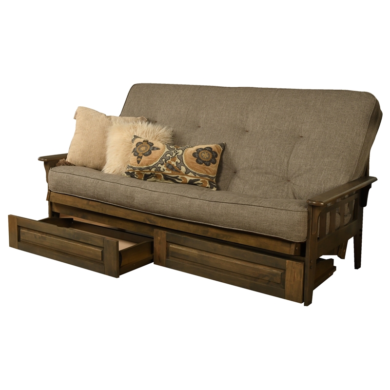 Carell Furniture Queen-size Wood Storage Futon-Linen Stone Mattress