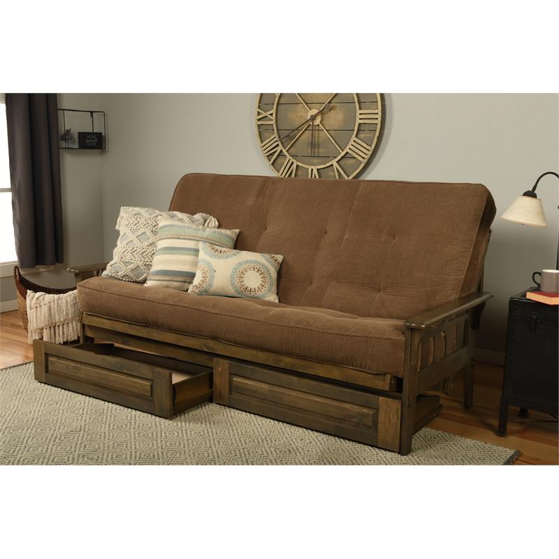 Carell Furniture Queen-size Wood Storage Futon-Mocha Brown Mattress