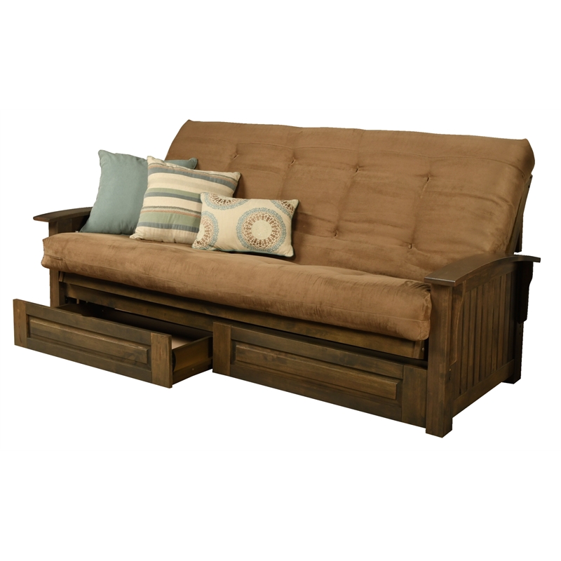 Carell Furniture Queen-size Wood Storage Futon-Suede Peat Mattress