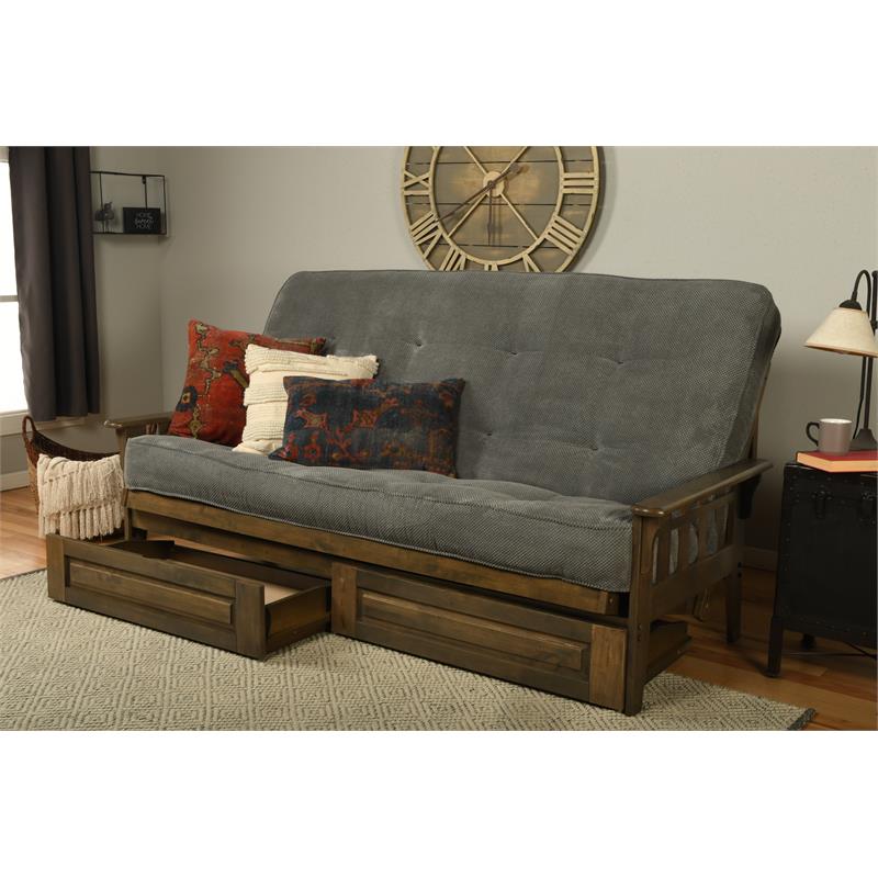 Carell Furniture Queen-size Wood Storage Futon-Thunder Gray Mattress
