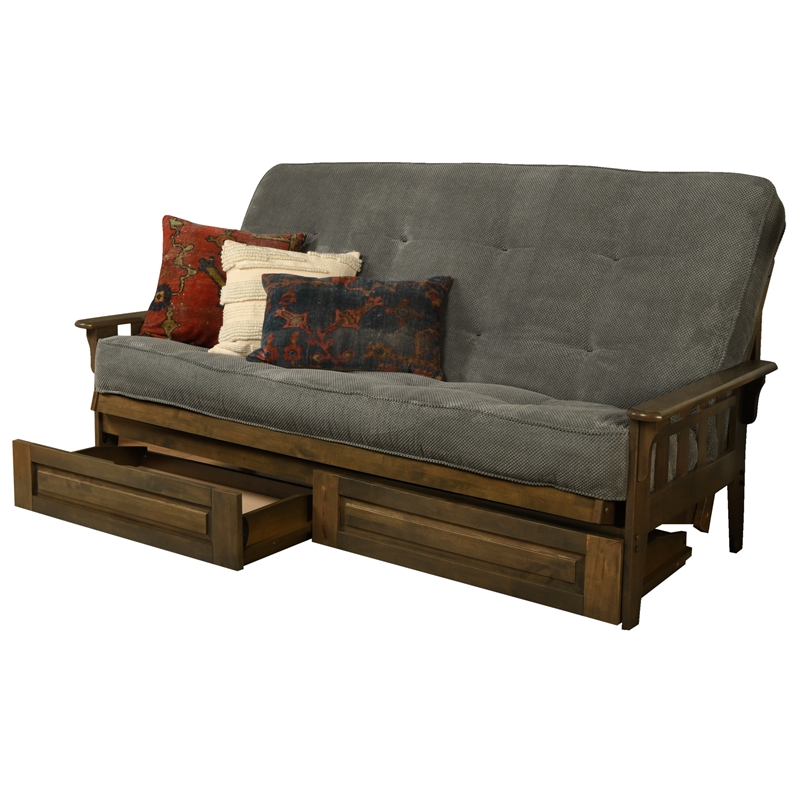 Carell Furniture Queen-size Wood Storage Futon-Thunder Gray Mattress