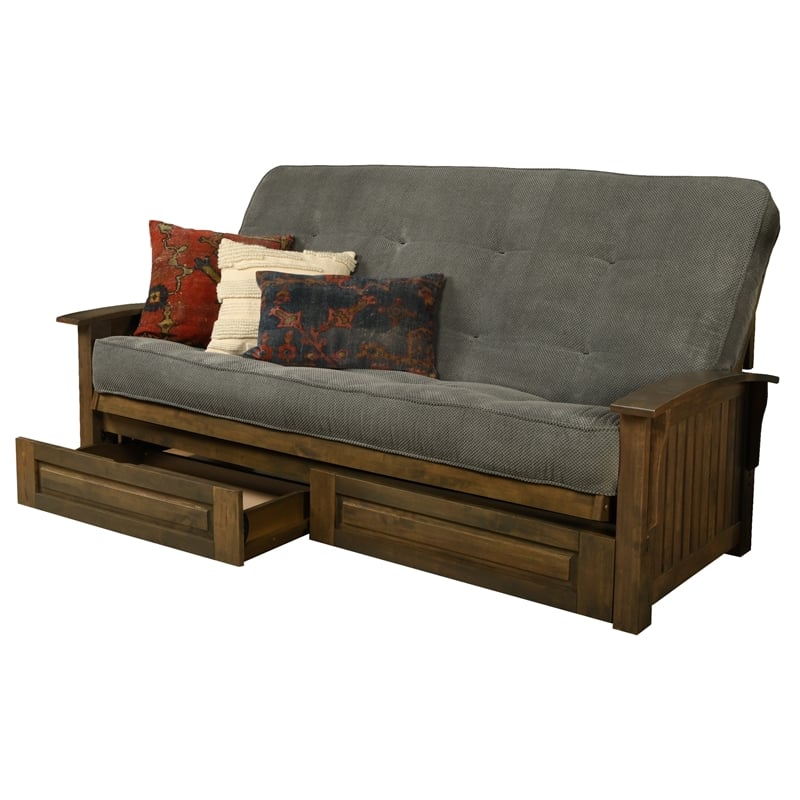 Carell Furniture Queen-size Wood Storage Futon-Thunder Gray Mattress