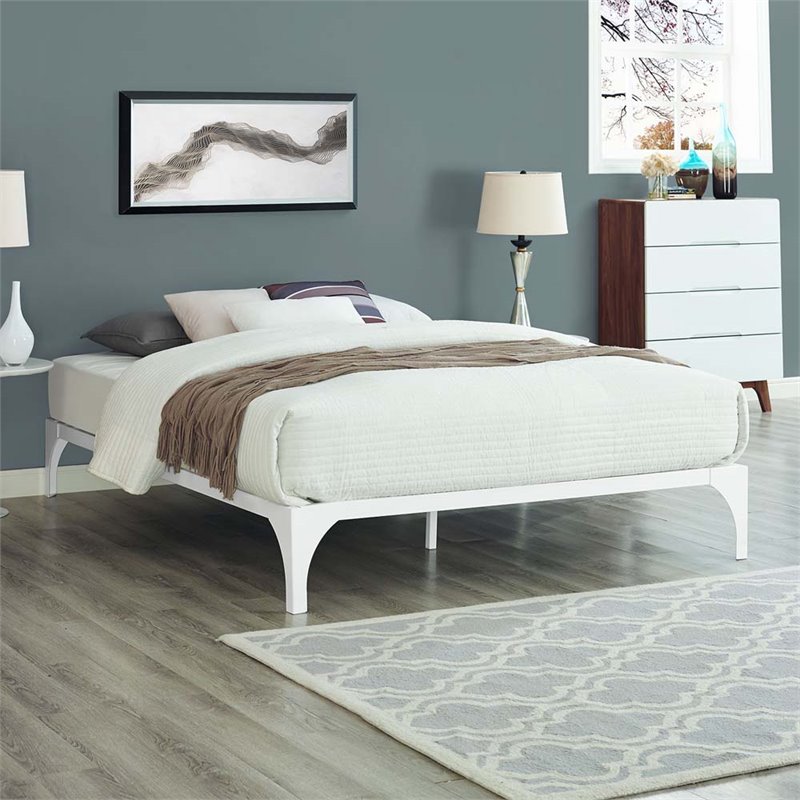 Carell Furniture Modern Sturdy Powder Coated Steel Full Bed Frame in White