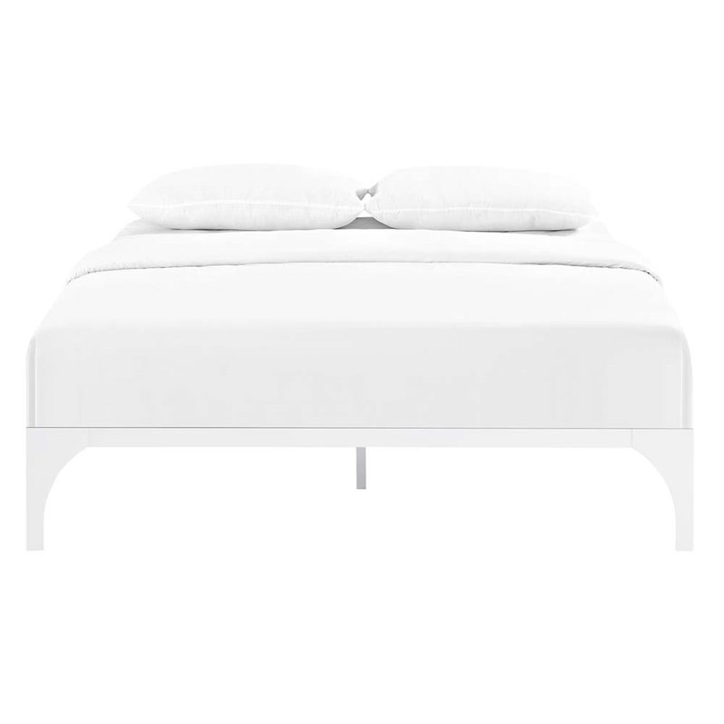 Carell Furniture Modern Sturdy Powder Coated Steel Full Bed Frame in White