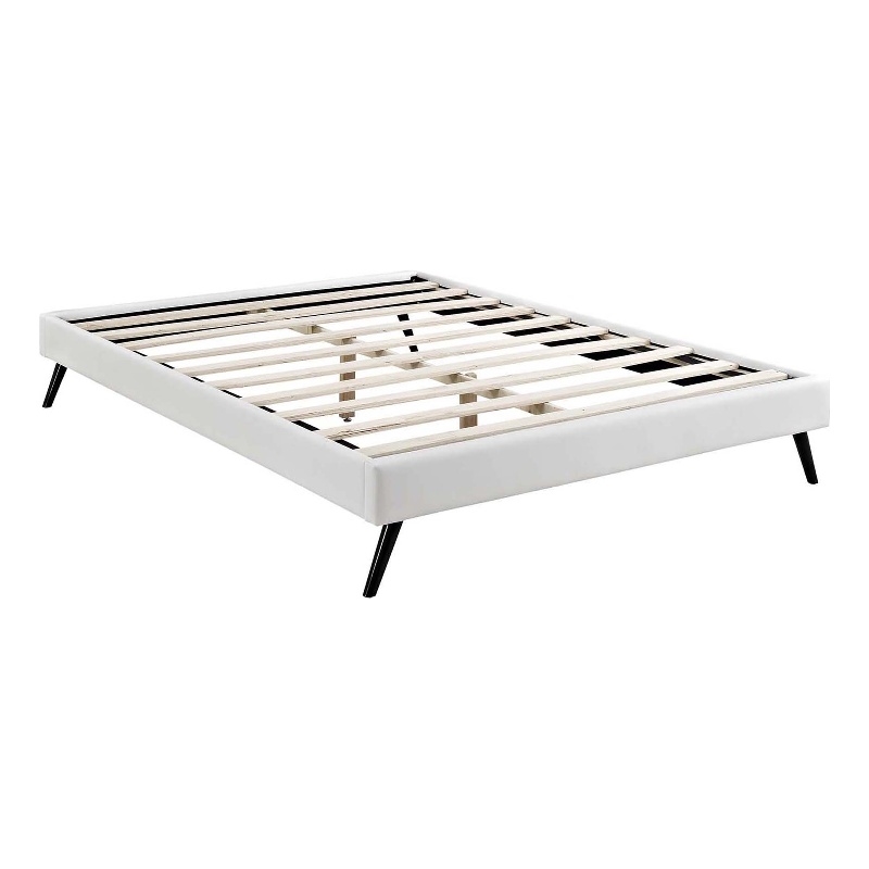Carell Furniture Queen Vinyl Bed Frame with Round Splayed Legs in White