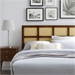 Carell Furniture Cane Rattan and Rubberwood King Headboard in Walnut