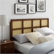 Carell Furniture Cane Rattan and Rubberwood King Headboard in Walnut