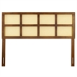 Carell Furniture Cane Rattan and Rubberwood King Headboard in Walnut