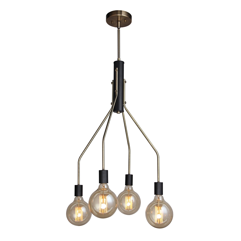 Carell Furniture 4-Light G125 Metal Chandelier in Brass/Black
