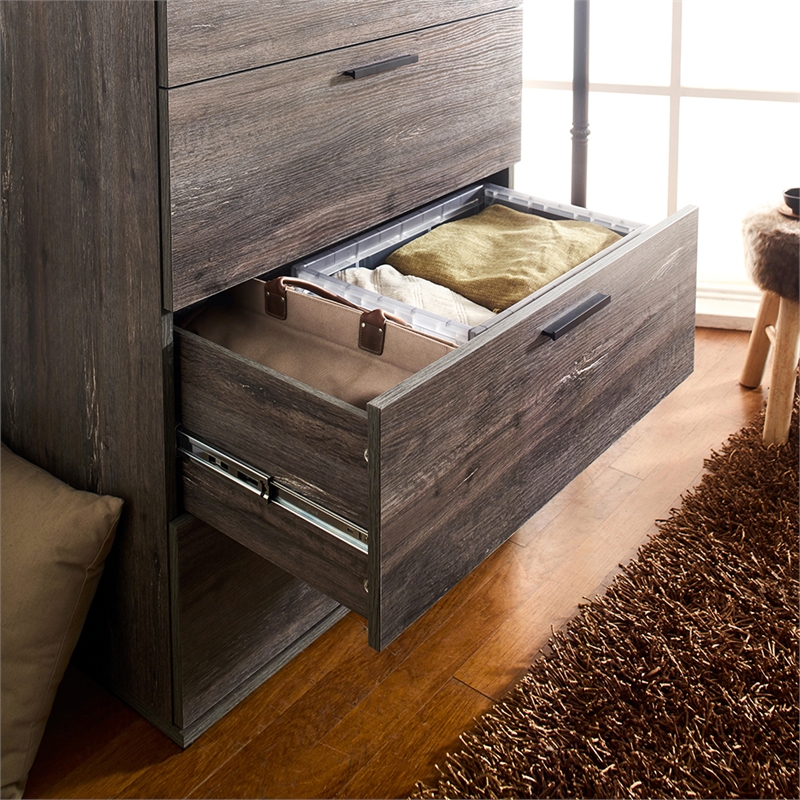 Carell Furniture Oliver Farmhouse Wood Chest with Four Drawers in Rustic Gray