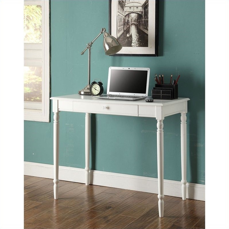 Convenience Concepts French Country Desk in White Wood Finish with Drawer