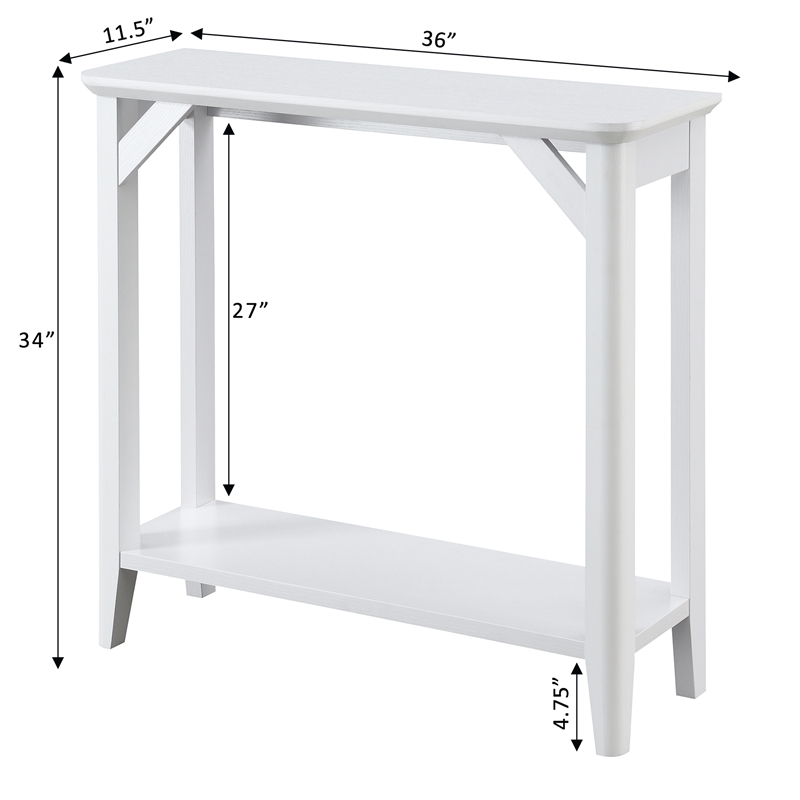 Convenience Concepts Winston Hall Table with Shelf in White Wood Finish