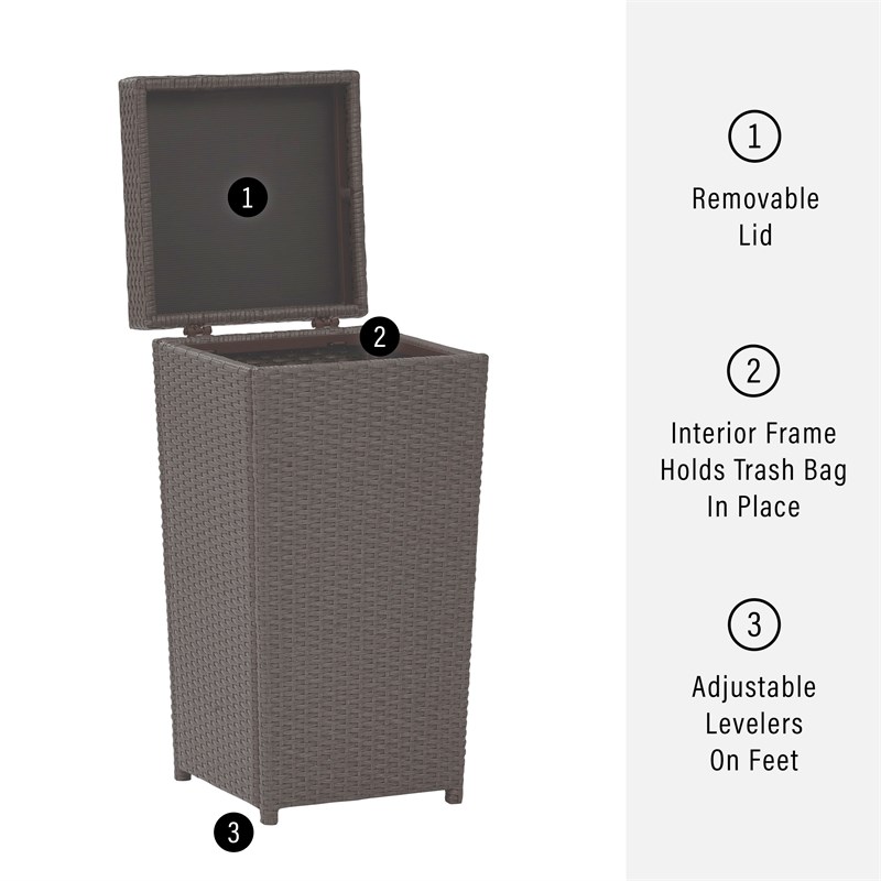 Crosley Furniture Palm Harbor Wicker / Rattan Patio Trash Can in Brown