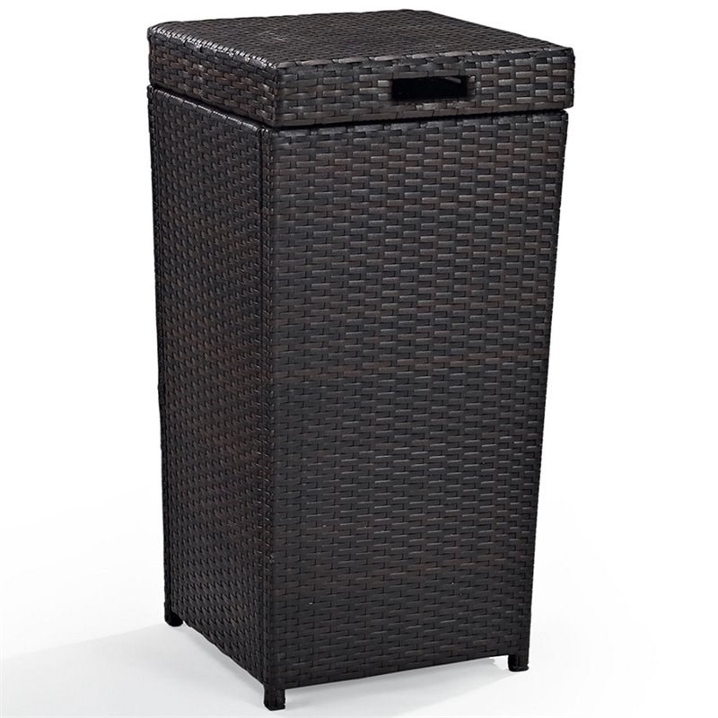 Crosley Furniture Palm Harbor Wicker / Rattan Patio Trash Can in Brown