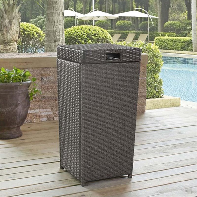 Crosley Furniture Palm Harbor Wicker / Rattan Patio Trash Can in Weathered Gray
