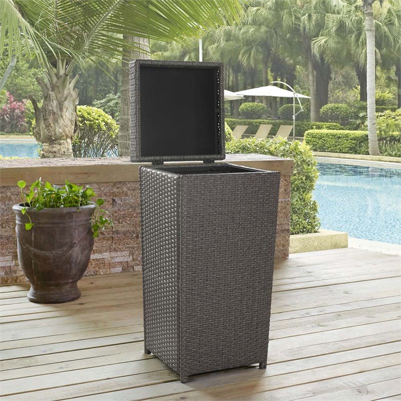 Crosley Furniture Palm Harbor Wicker / Rattan Patio Trash Can in Weathered Gray