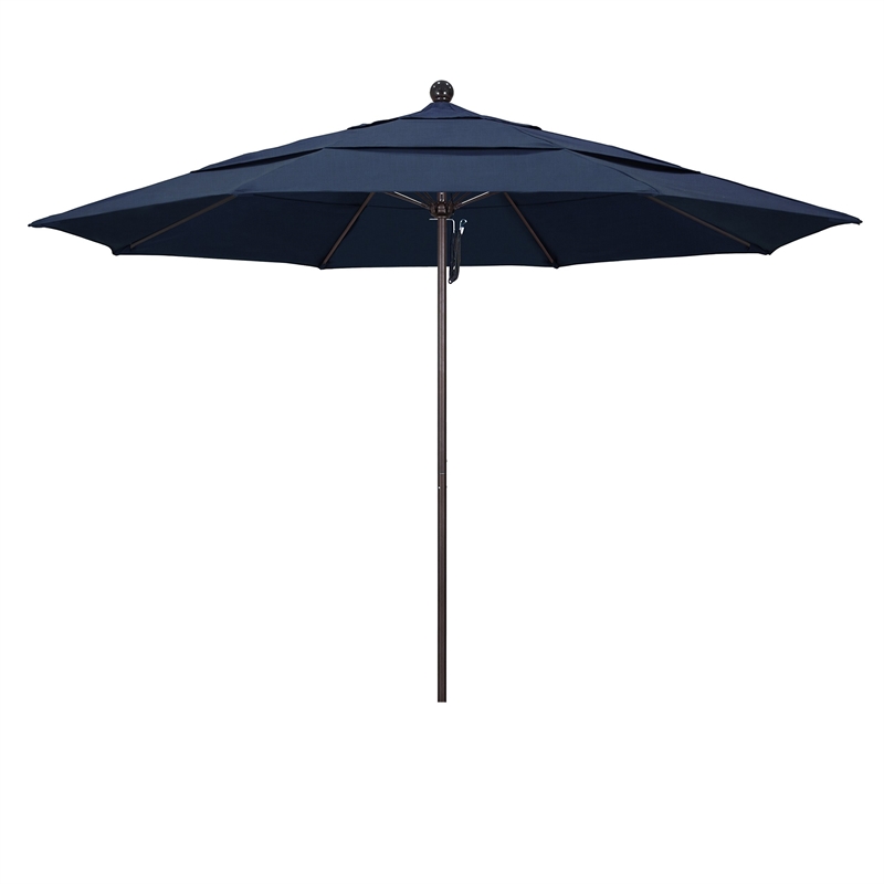 California Umbrella Venture 11' Bronze Market Umbrella in Indigo