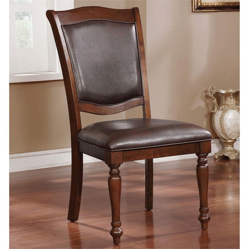 Furniture of America Simmons Wood Dining Side Chair in Brown Cherry (Set of 2)