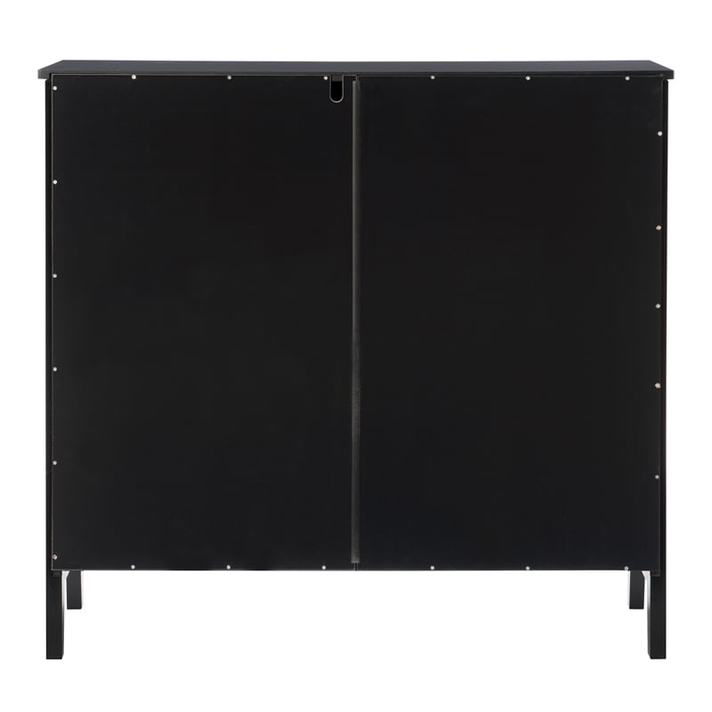 Linon Betty Large Wood Cabinet with 2 Glass Paneled Doors and 3 Shelves in Black