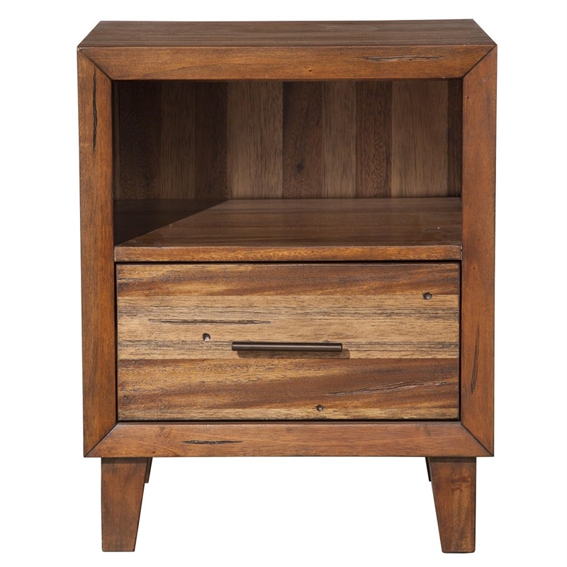 Origins by Alpine Trinidad Wood 1 Drawer Nighstand in Toffee (Brown)