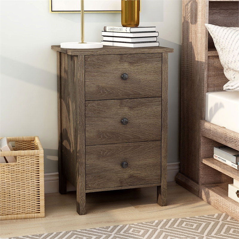 Furniture of America Daena Rustic Wood 3-Drawer Nightstand in Distressed Walnut