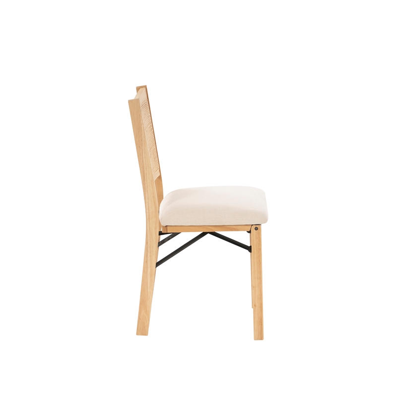 Linon Lorna Folding Side Chair Woven Cane Back Beige Padded Seat in Natural Wood