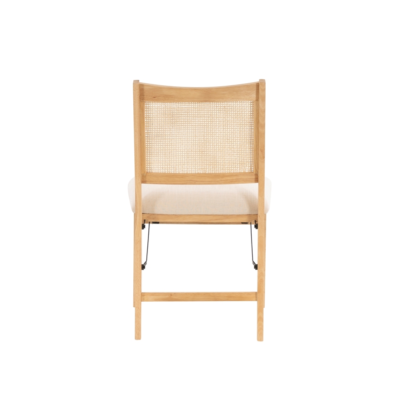 Linon Lorna Folding Side Chair Woven Cane Back Beige Padded Seat in Natural Wood