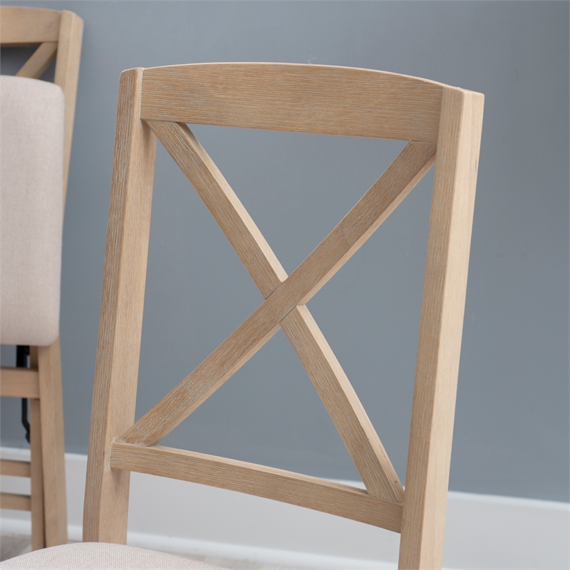 Linon Triena X-Back Set of Two Folding Chairs Padded Seat in Graywash Wood
