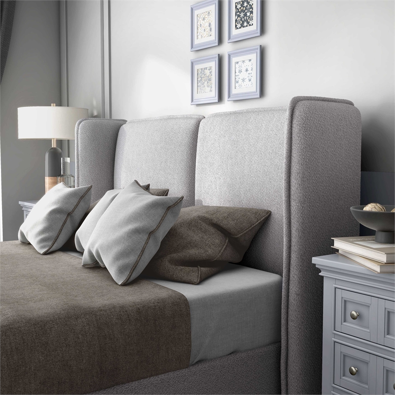 Furniture of America Paent Fabric Upholstered Platform Queen Bed in Light Gray