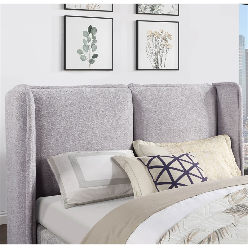 Furniture of America Paent Fabric Upholstered Platform Queen Bed in Light Gray