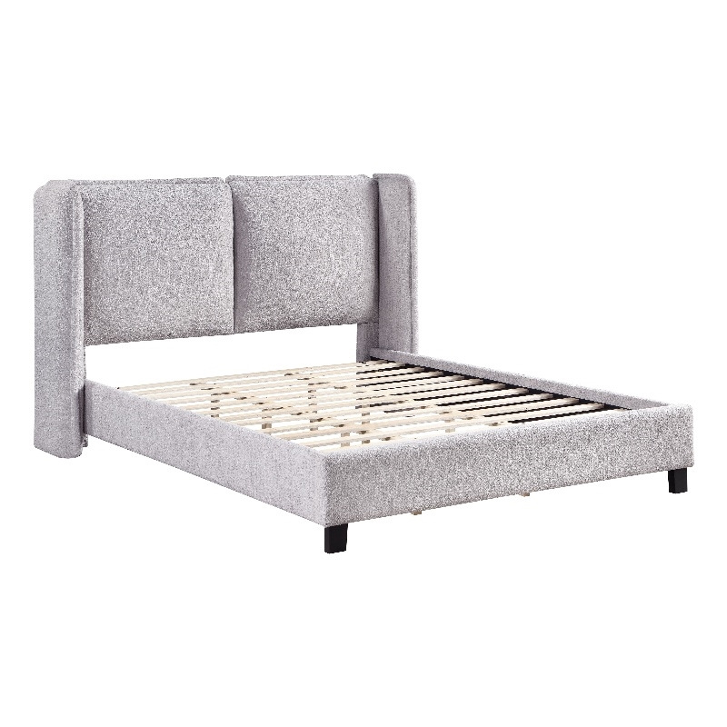 Furniture of America Paent Fabric Upholstered Platform Queen Bed in Light Gray