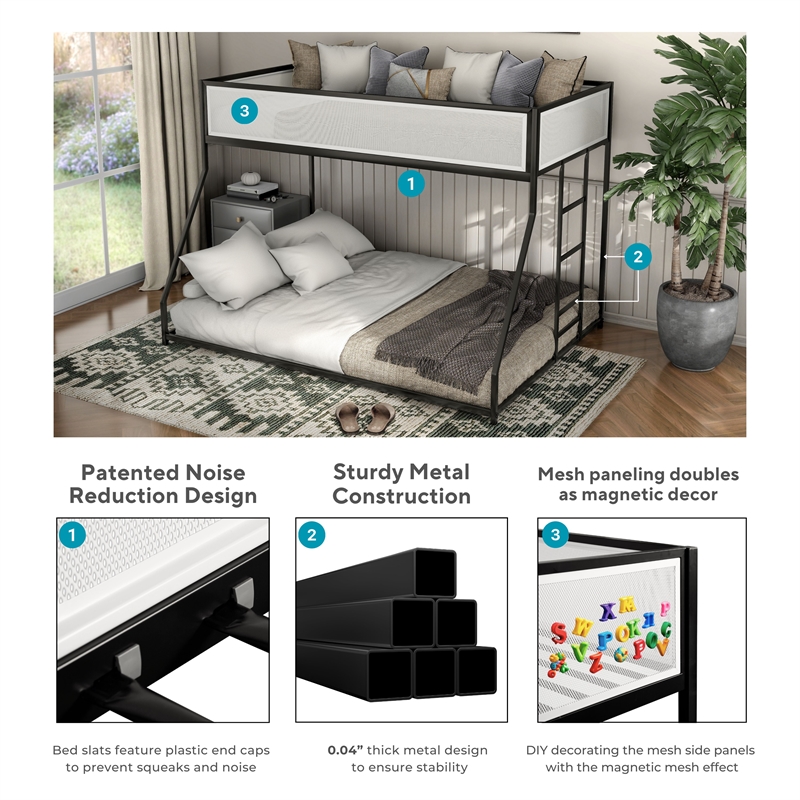 Furniture of America Eugen Iron Twin over Full Bunk Bed in Black
