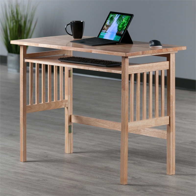 Winsome Mission Transitional Solid Wood Folding Computer Desk in Natural