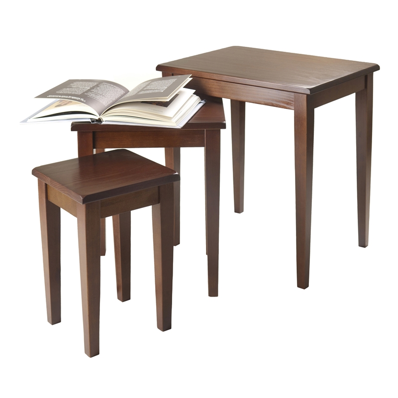 Winsome Regalia 3-Piece Transitional Solid Wood Nesting Tables in Anitque Walnut