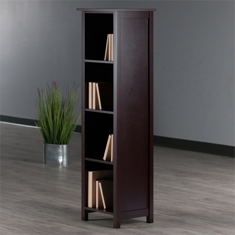 Winsome Milan Tall Solid Wood Storage Book Shelf in Antique Walnut
