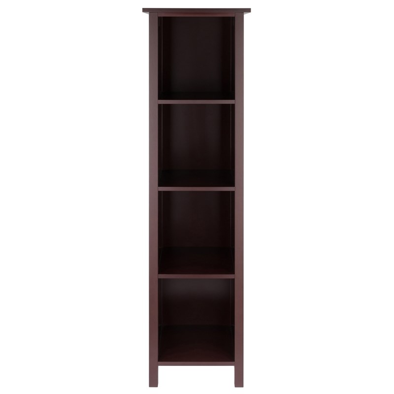 Winsome Milan Tall Solid Wood Storage Book Shelf in Antique Walnut