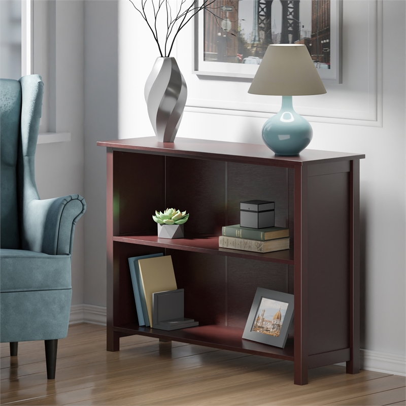 Winsome Milan 3-Tier Solid Wood Long Storage Book Shelf in Antique Walnut