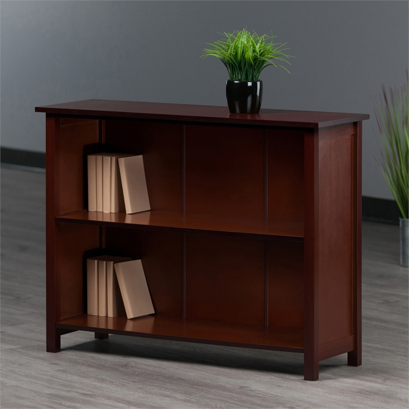 Winsome Milan 3-Tier Solid Wood Long Storage Book Shelf in Antique Walnut