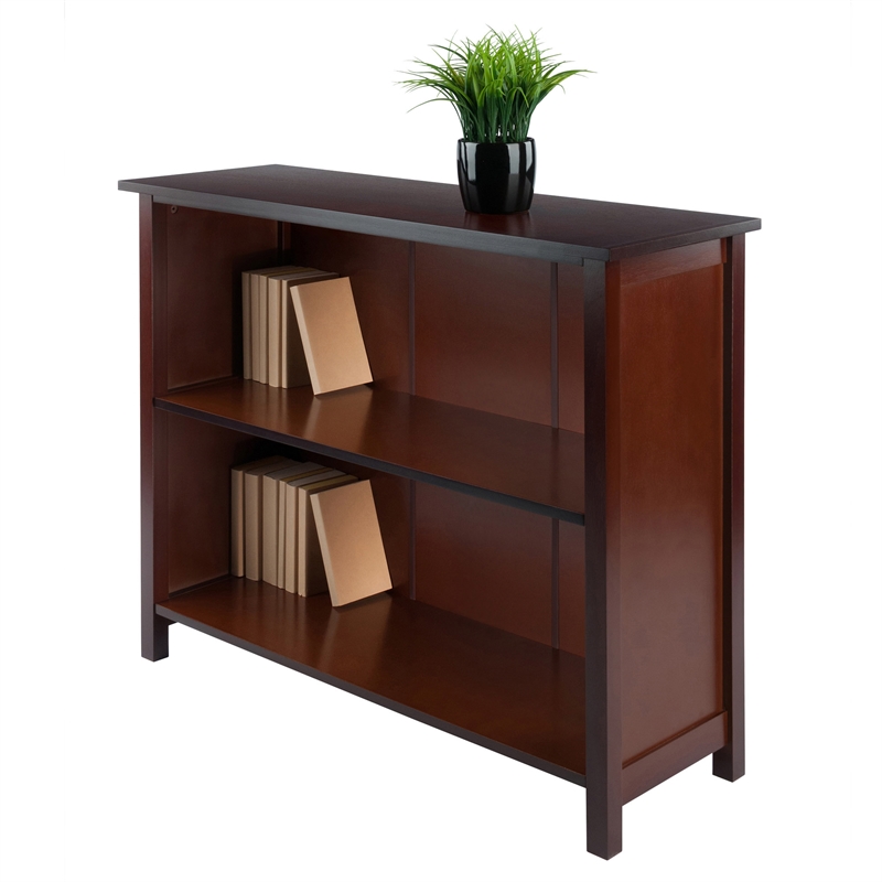 Winsome Milan 3-Tier Solid Wood Long Storage Book Shelf in Antique Walnut