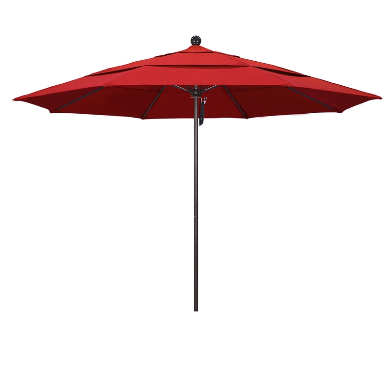 California Umbrella Venture 11' Bronze Market Umbrella in Jockey Red