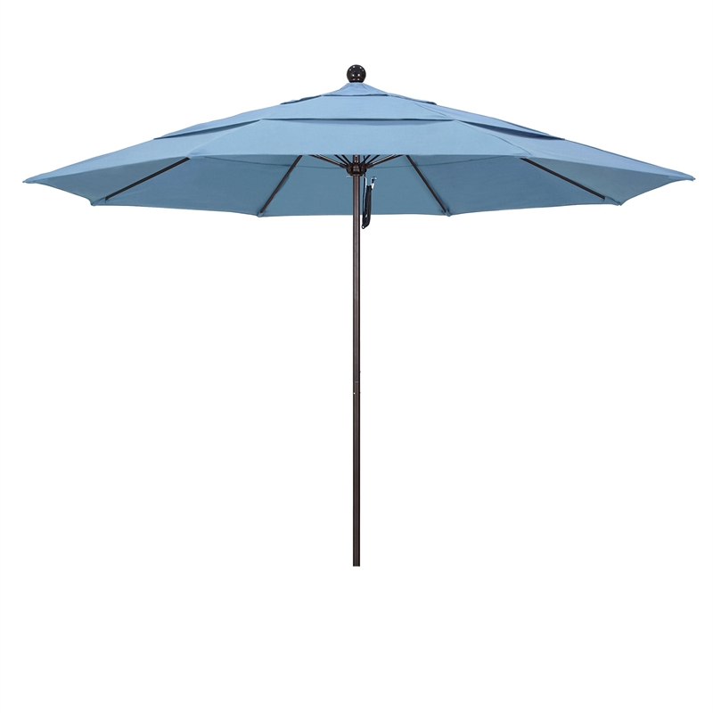 California Umbrella Venture 11' Bronze Market Umbrella in Air Blue