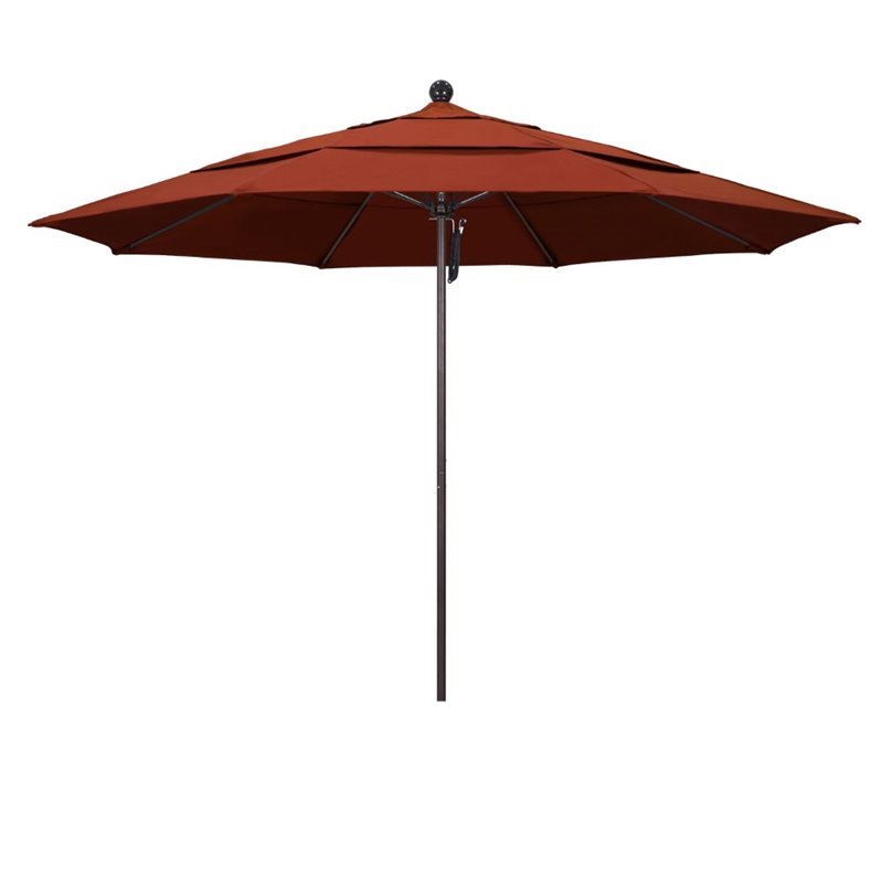 California Umbrella Venture 11' Bronze Market Umbrella in Terracotta